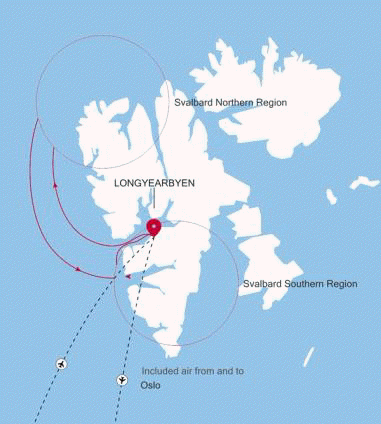 Silversea Cruises Silver Endeavour Map 2026 Longyearbyen to Longyearbyen