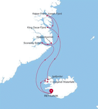 Silversea Cruises Silver Endeavour Map 2026 Reykjavik to Reykjavik