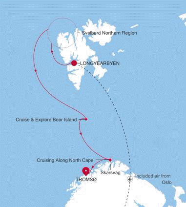 Silversea Cruises Silver Endeavour Map 2026 Longyearbyen to Troms