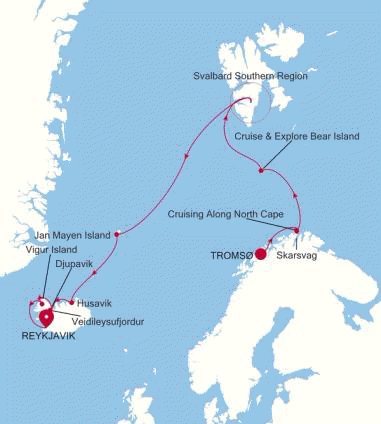 Silversea Cruises Silver Endeavour Map 2026 Troms to Reykjavik