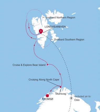 Silversea Cruises Silver Endeavour Map 2026 Troms to Longyearbyen