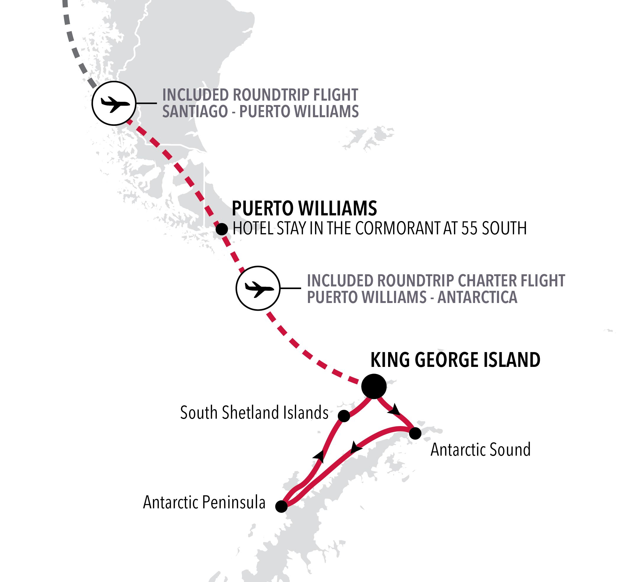 Silver Endeavour King George Island to King George Island voyage EV270118006 itinerary map