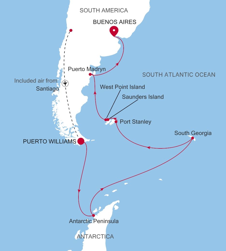 Silver Endeavour Puerto Williams to Buenos Aires voyage EV270304021 itinerary map