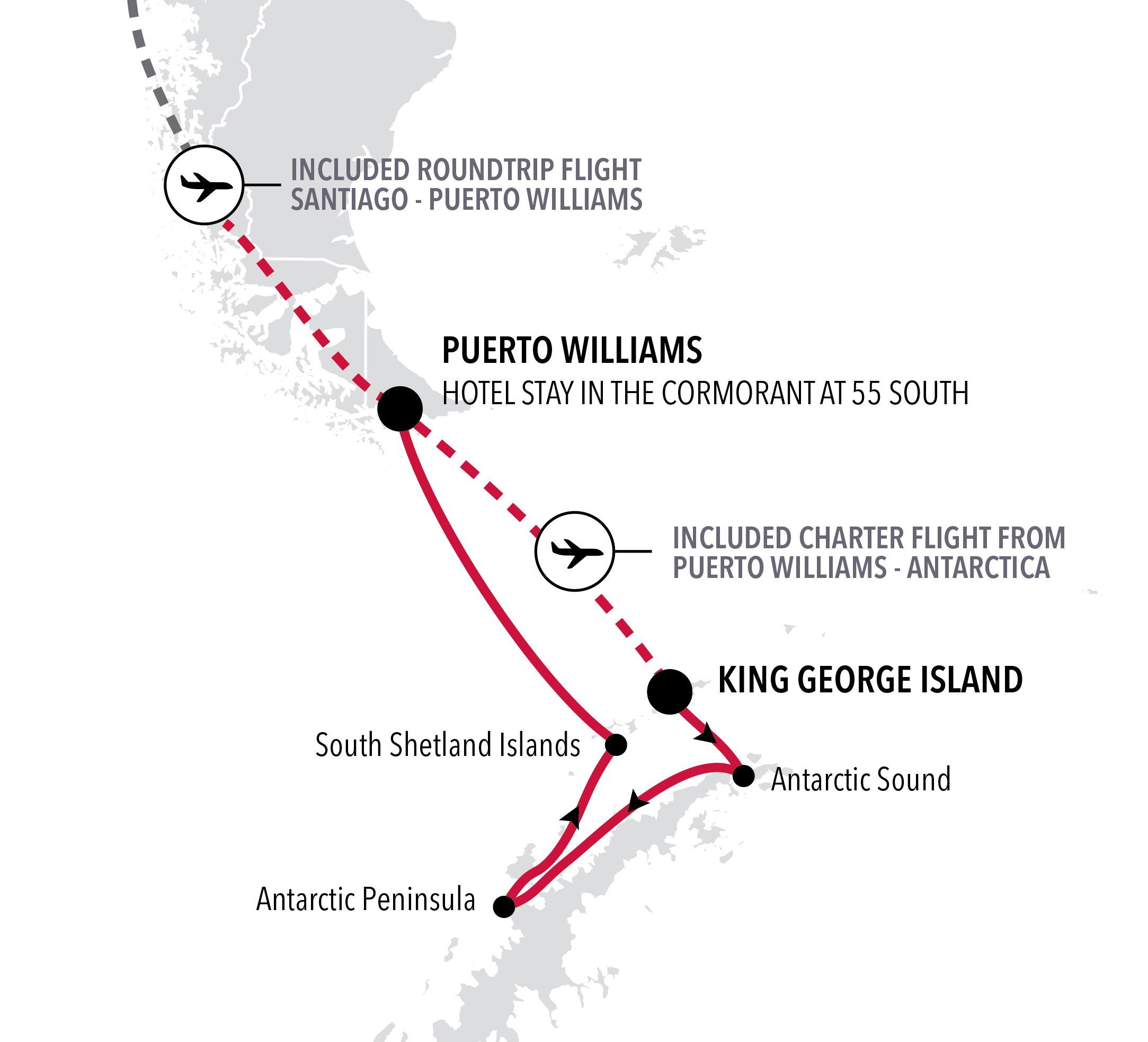 Silver Endeavour King George Island to Puerto Williams voyage EV271029009 itinerary map