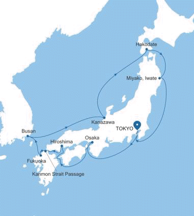 Silversea Cruises Silver Moon Map 2026 Tokyo to Tokyo
