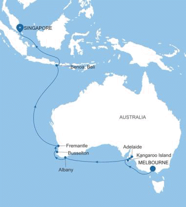 Silversea Cruises Silver Moon Map 2026 Melbourne to Singapore