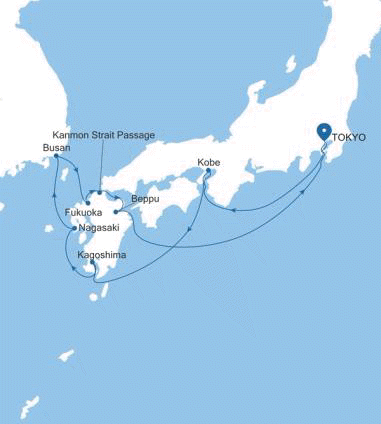 Silversea Cruises Silver Moon Map 2026 Tokyo to Tokyo