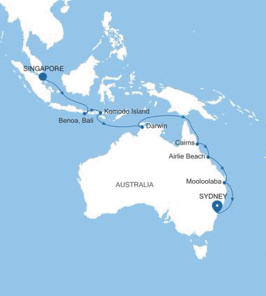 Silversea Cruises Silver Moon Map 2026 Singapore to Sydney