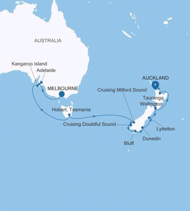 Silversea Cruises Silver Moon Map 2026 Melbourne to Auckland
