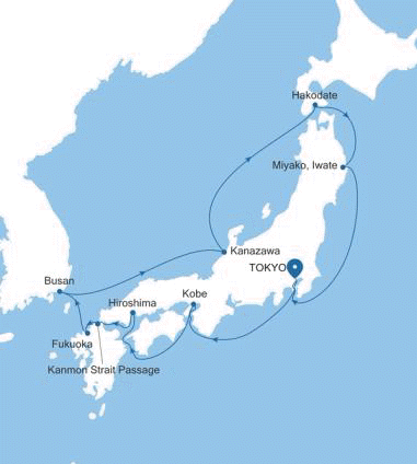 Silversea Cruises Silver Moon Map 2027 Tokyo to Tokyo