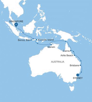 Silversea Cruises Silver Moon Map 2027 Sydney to Singapore