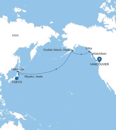 Silversea Cruises Silver Moon Map 2027 Tokyo to Vancouver