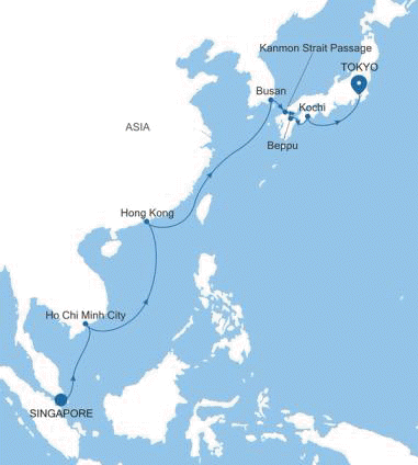 Silversea Cruises Silver Moon Map 2027 Singapore to Tokyo