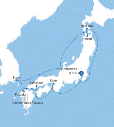 Silversea Cruises Silver Moon Map 2027 Tokyo to Tokyo