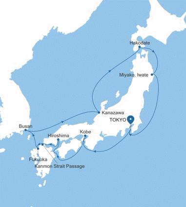 Silversea Cruises Silver Moon Map 2027 Tokyo to Tokyo