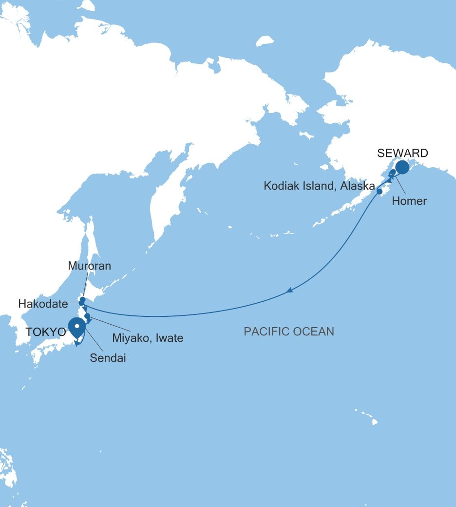 Silver Moon Seward (Anchorage, Alaska) to Tokyo voyage MO260903015 itinerary map