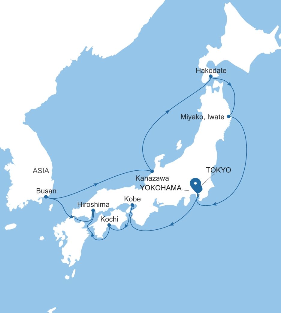 Silver Moon Tokyo to Tokyo voyage MO261003014 itinerary map