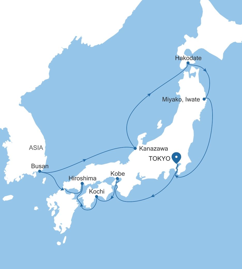 Silver Moon Tokyo to Tokyo voyage MO270403014 itinerary map