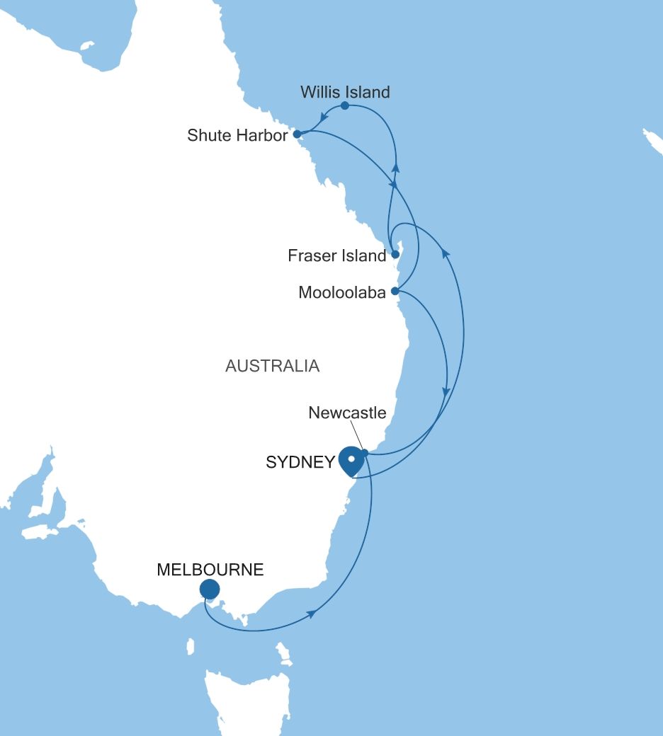 Silver Moon Melbourne to Sydney voyage MO271210011 itinerary map