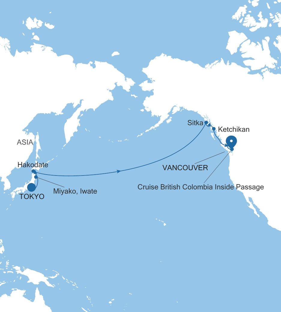 Silver Moon Tokyo to Vancouver voyage MO280508016 itinerary map