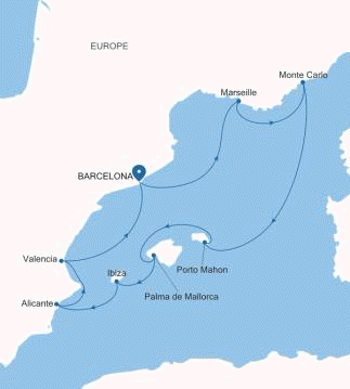 Silversea Cruises Silver Muse Map 2026 Barcelona to Barcelona