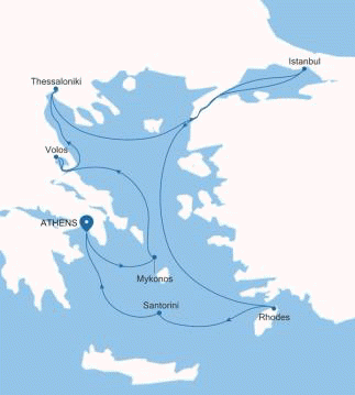 Silversea Cruises Silver Muse Map 2026 Athens (Piraeus) to Athens (Piraeus)