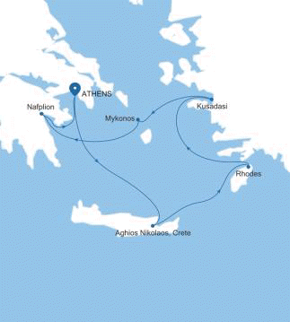 Silversea Cruises Silver Muse Map 2026 Athens (Piraeus) to Athens (Piraeus)