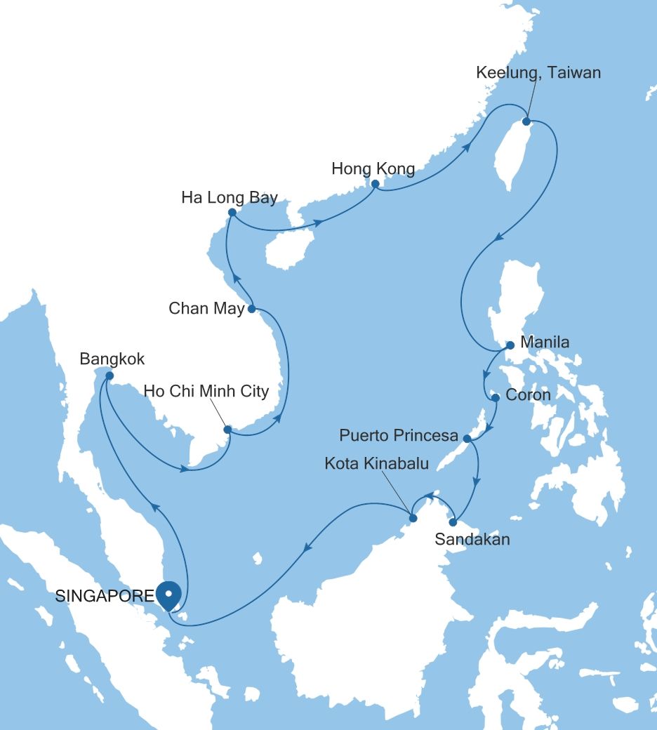 Silver Muse Singapore to Singapore voyage SM270117C28 itinerary map