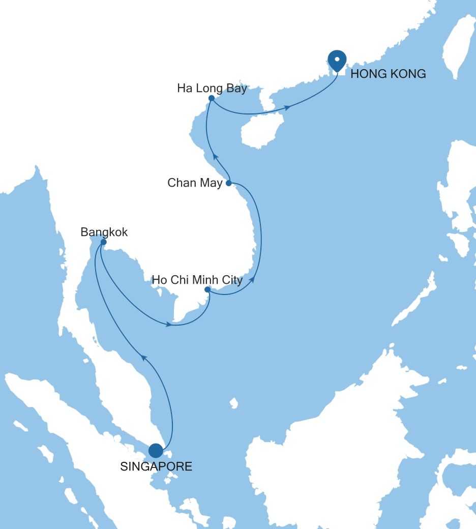 Silver Muse Singapore to Hong Kong voyage SM270214014 itinerary map