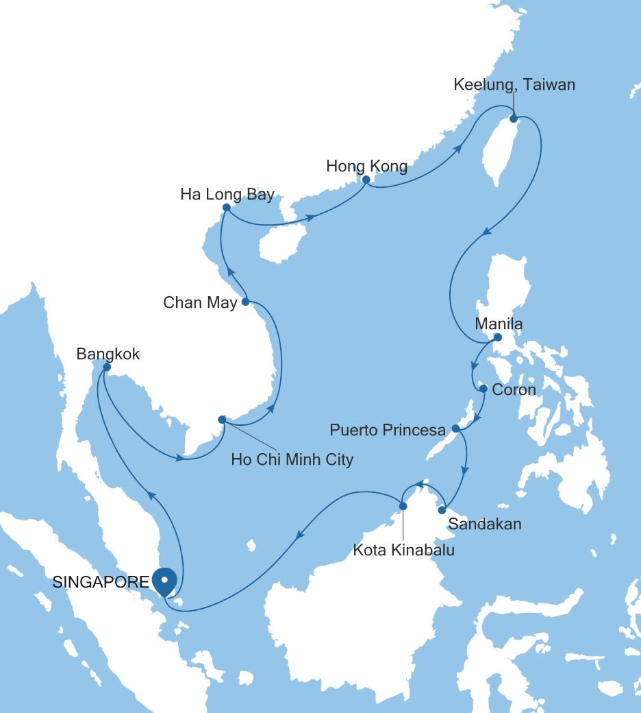 Silver Muse Singapore to Singapore voyage SM270214C28 itinerary map