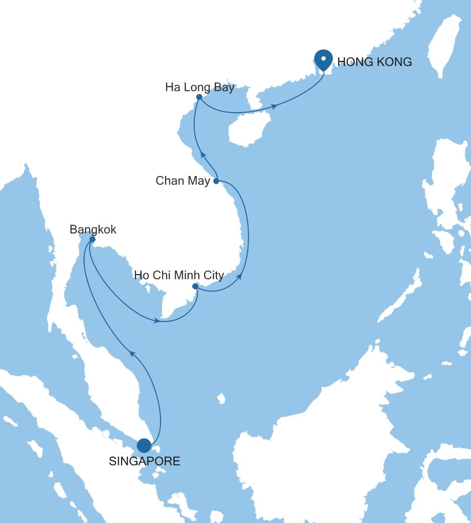 Silver Muse Singapore to Hong Kong voyage SM271121014 itinerary map