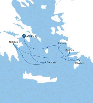 Silversea Cruises World Cruise Silver Nova Map 2027Athens (Piraeus) to Athens (Piraeus)