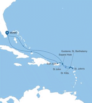 Silversea Cruises World Cruise Silver Nova Map 2028 Miami, FL to Miami, FL