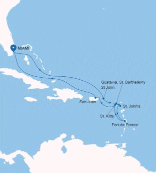 Silversea Cruises World Cruise Silver Nova Map 2028 Miami, FL to Miami, FL