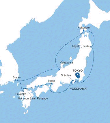 Silversea Cruises Silver Nova Map 2026 Tokyo to Yokohama (Tokyo)