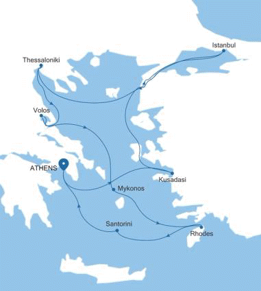 Silversea Cruises Silver Nova Map 2026 Athens (Piraeus) to Athens (Piraeus)
