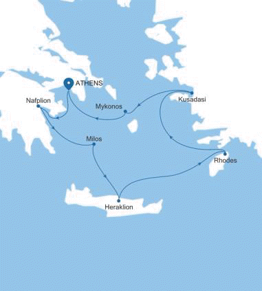 Silversea Cruises Silver Nova Map 2026 Athens (Piraeus) to Athens (Piraeus)
