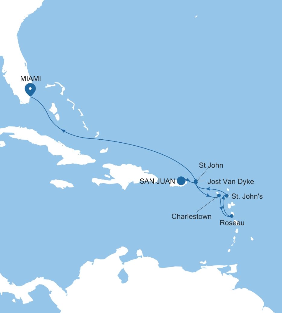 Silver Nova San Juan to Miami, FL voyage SN261229008 itinerary map