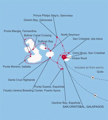 Silversea Cruises Silver Origin 2026 map San Cristbal, Galapagos to San Cristbal, Galapagos