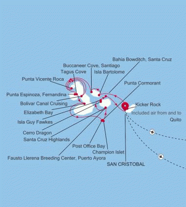 Silversea Cruises Silver Origin 2026 map San Cristbal, Galapagos to San Cristbal, Galapagos