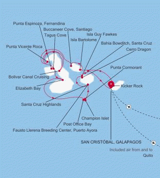 Silversea Cruises Silver Origin Map 2027 San Cristbal, Galapagos to San Cristbal, Galapagos