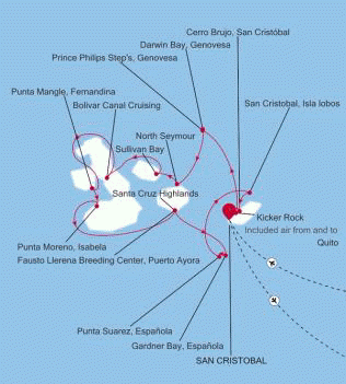 Silversea Cruises Silver Origin Map 2027 San Cristbal, Galapagos to San Cristbal, Galapagos