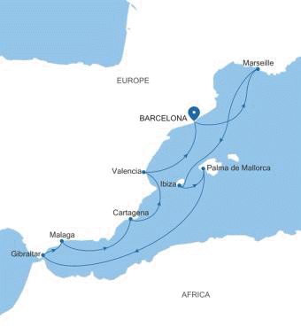 Silversea Cruises Silver Ray Map 2026 Barcelona to Barcelona