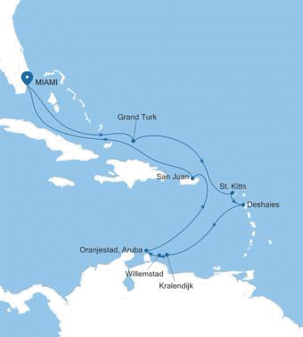 Silversea Cruises Silver Ray Map 2026 Miami, FL to Miami, FL