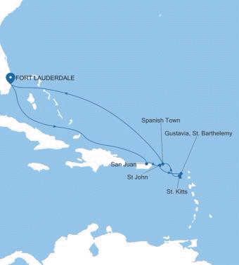 Silversea Cruises Silver Ray Map 2026 Fort Lauderdale, Florida to Fort Lauderdale, Florida