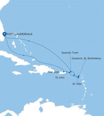 Silversea Cruises Silver Ray Map 2026 Fort Lauderdale, Florida to Fort Lauderdale, Florida