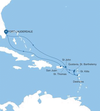 Silversea Cruises Silver Ray Map 2026 Fort Lauderdale, Florida to Fort Lauderdale, Florida