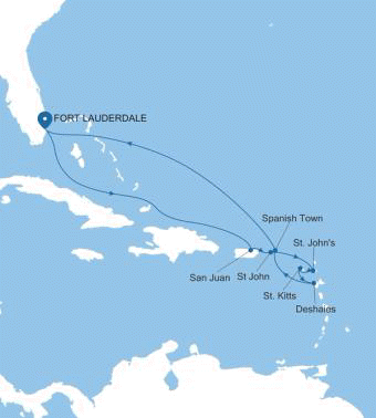Silversea Cruises Silver Ray Map 2026 Fort Lauderdale, Florida to Fort Lauderdale, Florida