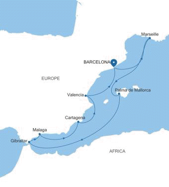 Silversea Cruises Silver Ray Map 2026 Barcelona to Barcelona