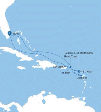 Silversea Cruises Silver Ray Map 2027 Miami, FL to Miami, FL